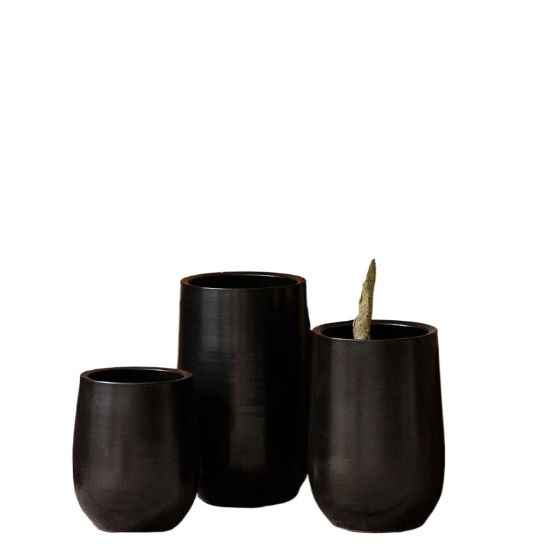 

Nordic sense black ceramic large flower pot light luxury indoor living room villa furniture decorative green plant pot