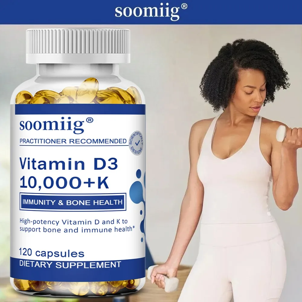 High Potency Vitamin D3 + K - 120 Vegetarian Capsules - Gluten Free Non-GMO, Immune Support, Promotes Muscle Health