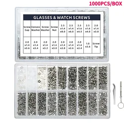 1000pcs/box M1 M2 M2.5 Universal Micro Mini Glasses Sunglass Watch Spectacles Screws Nuts Screwdriver Repair Kits Tool Box