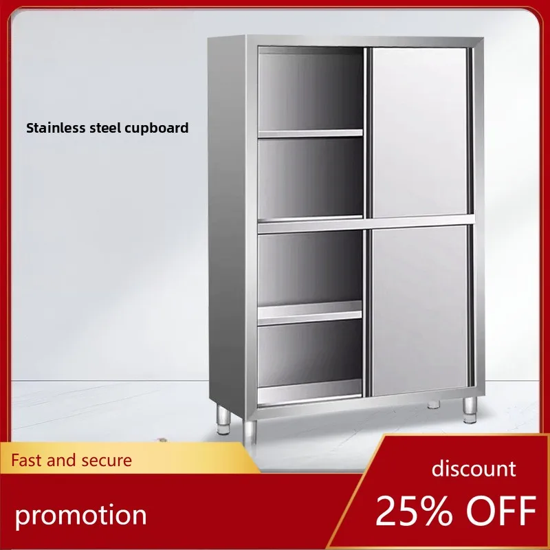 

HXL Stainless Steel Bowl Cabinet Double Door Storage Sideboard with Drawer Kitchen Bowl Cabinet