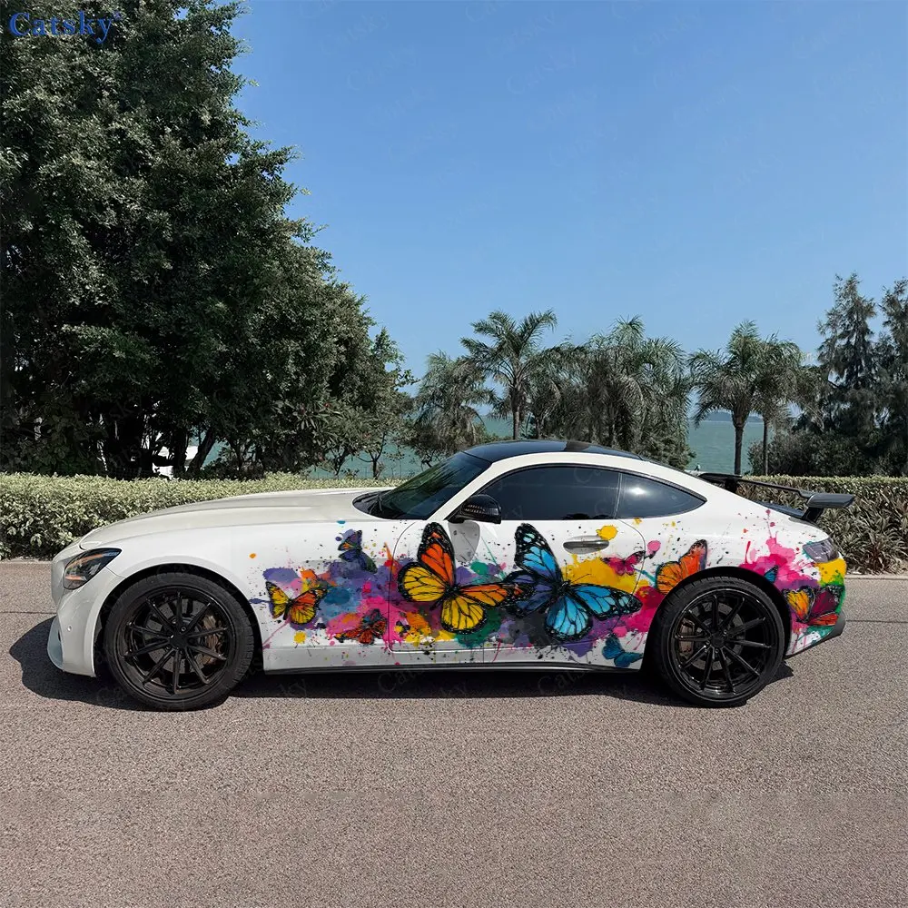 2pcs Butterflies Among Flowers Dance, Durable, Fade-resistant, Enhance Vehicle Aesthetics With Artistic Design Car Vinyl Wraps