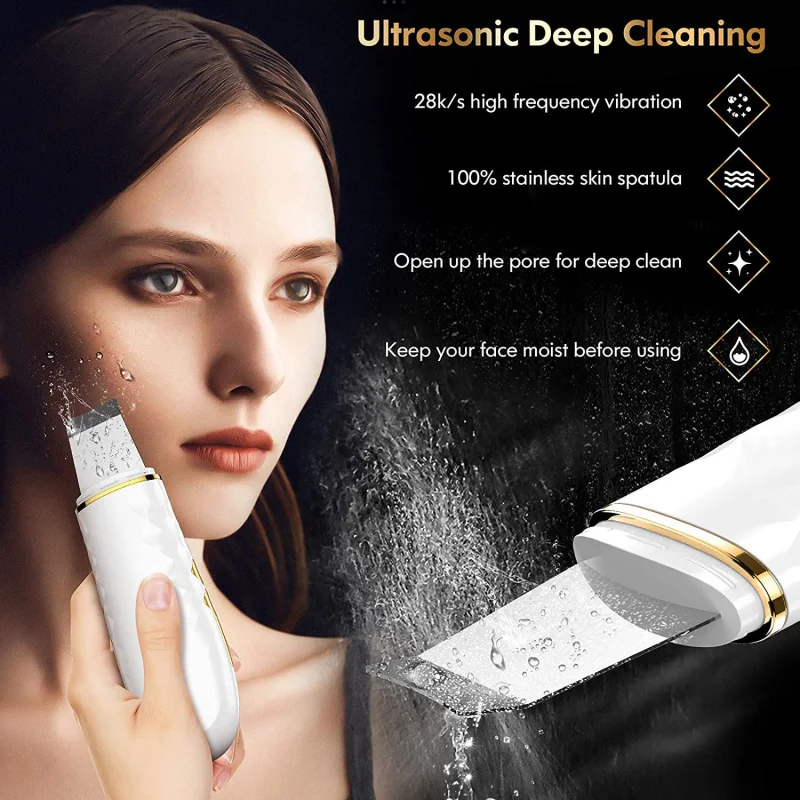 Ultrasonic Skin Scrubber, Espátula Facial, Esfoliador De Pele, Raspador e Removedor de Cravos, Limpador De Poros, Limpeza Profunda