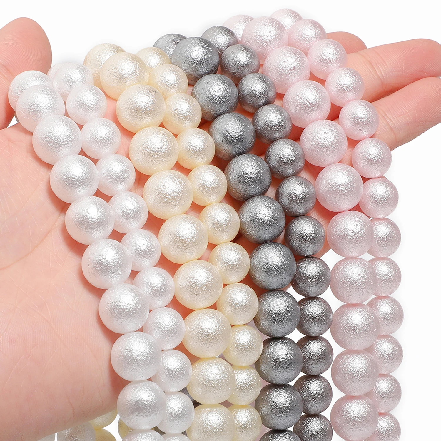 4-12mm Wrinkled Imitation Pearls Glass Beads White Pink Round Loose Beads For Jewelry Making DIY Necklace Bracelets Accessories