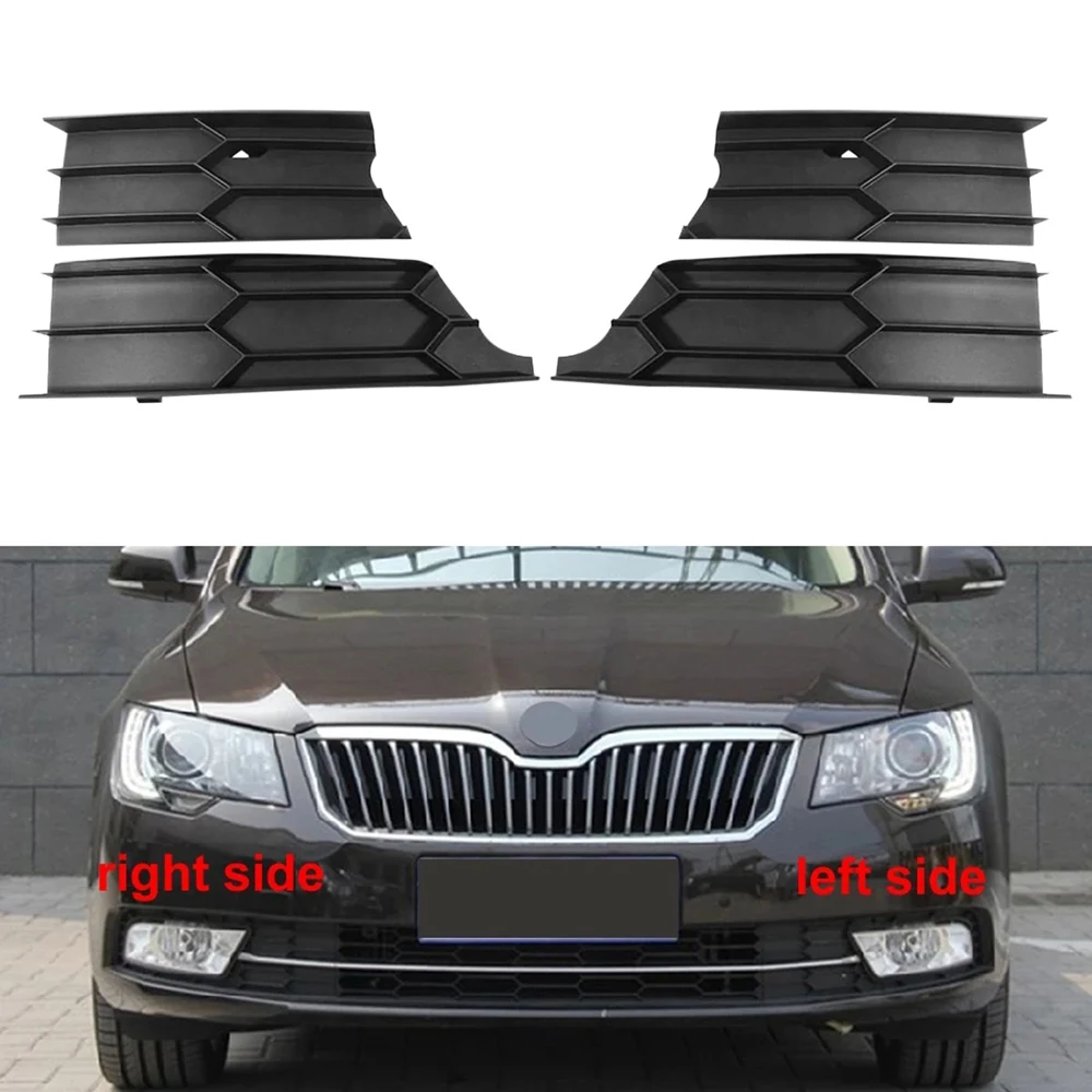 Left Fog Lamp Frame Front Bumper Lower Grille Trim Panel with Bright Bar for Skoda Superb 2013 2014 2015