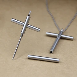 Stainless steel Toothpick Pendant Necklace Multifunctional Cross Pendant Necklace for Men Pendant Gift