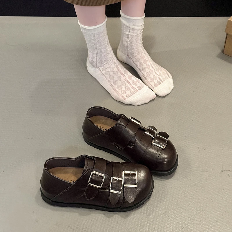 2026 new autumn women's shoes, widened feet, chubby Boken loafu shoes, student style