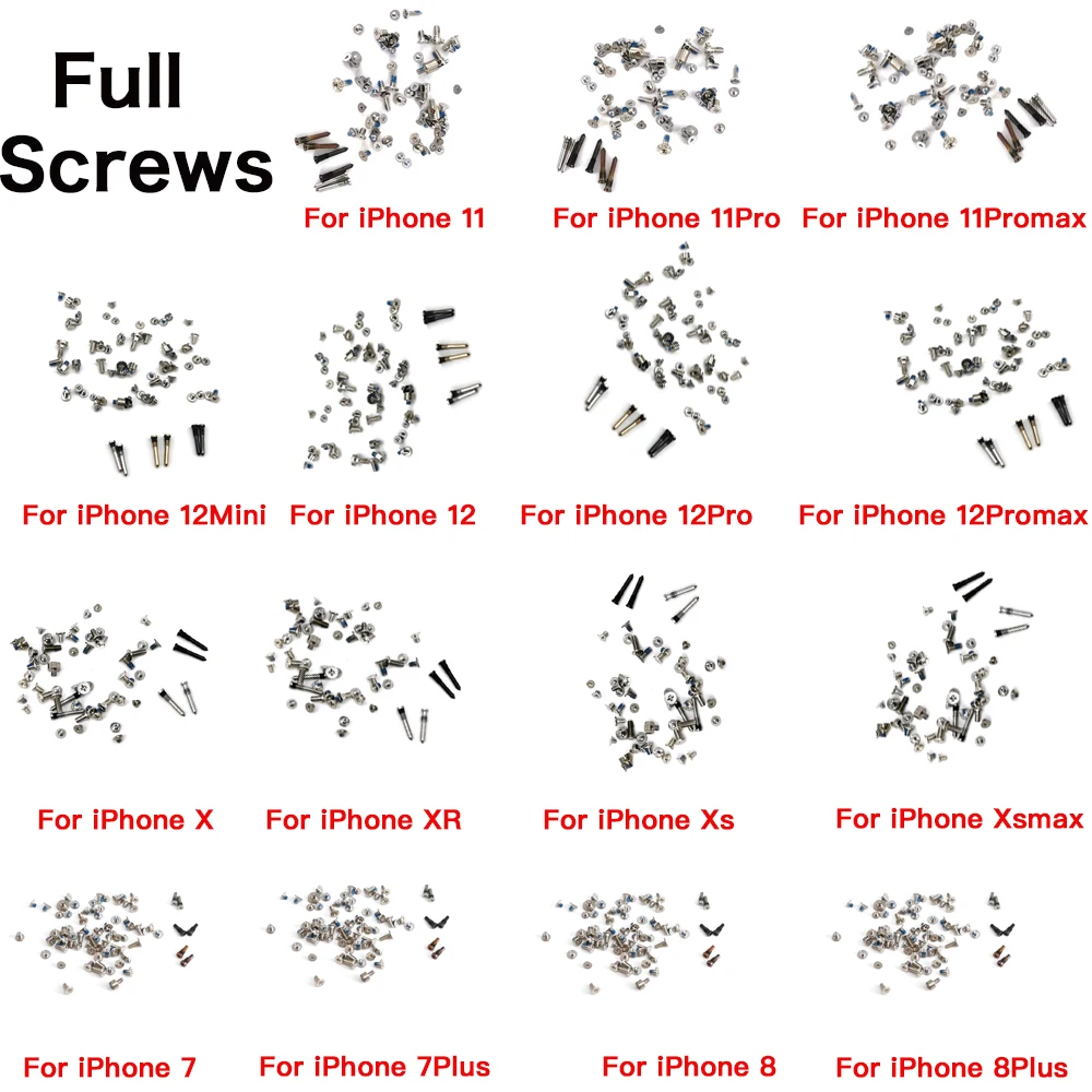 Full Screw Set For iPhone 7 7P 8 Plus X XR XS 11 12 Mini Pro Max Repair Bolts Complete Kit Replacement Accessories