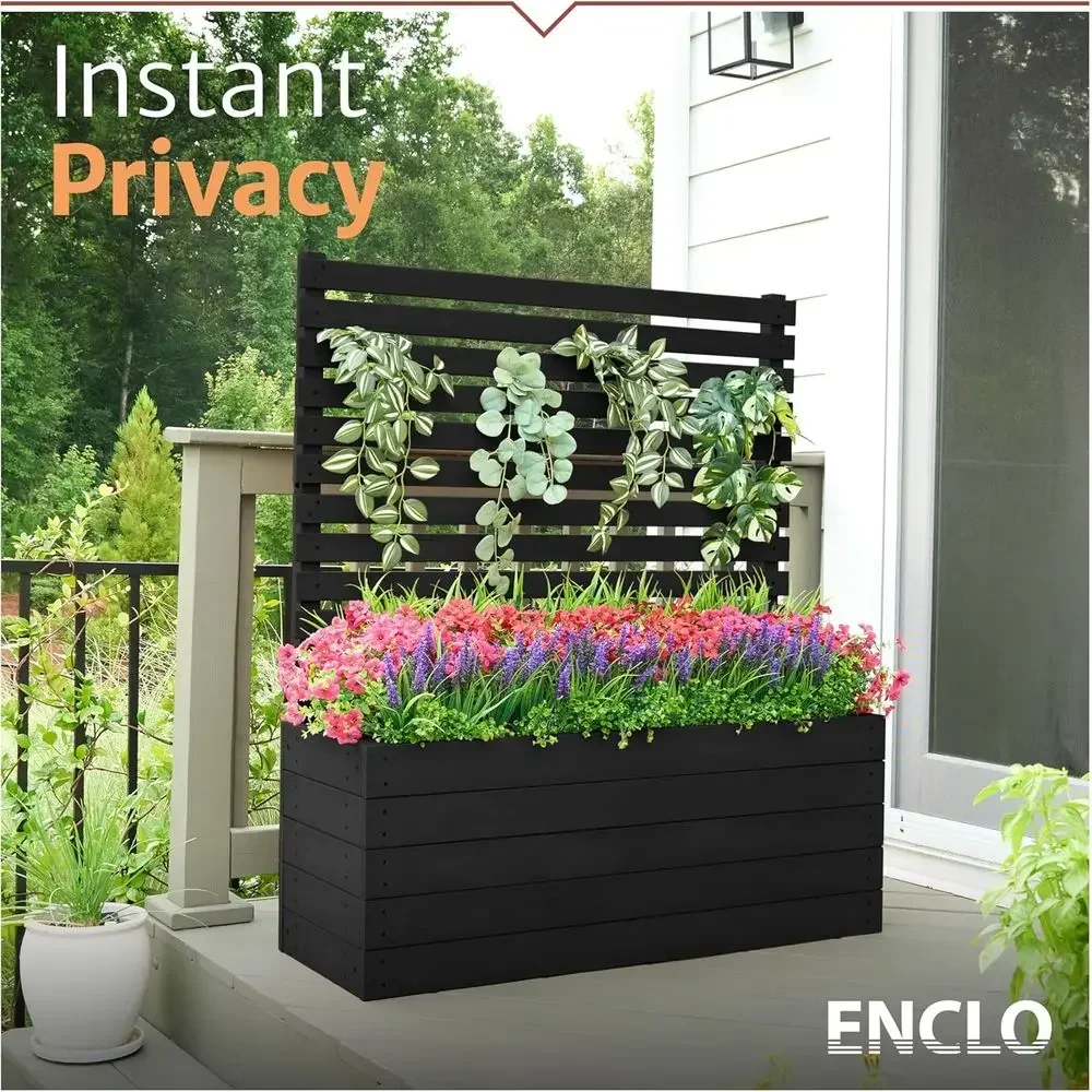 Charcoal Privacy Screen with Planter Box, Ideal for Outdoor Spaces, Balconies, and Decks