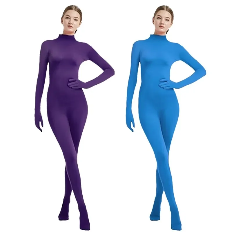 Nowe damskie body z ramionami i nogami Onesie Jednokolorowa sukienka do tańca Sukienka na występy sceniczne