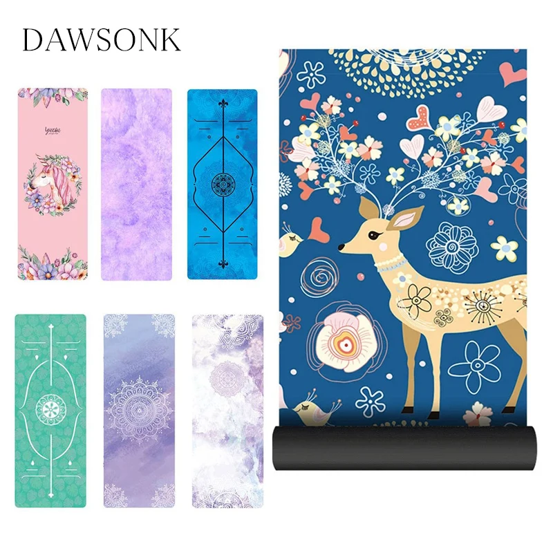 Yoga Mat Natural Rubber Suede Print Ultra-thin Folding Exercise Portable Sweat-absorbing Meditation Aesthetics DIY 183*68*0.15cm