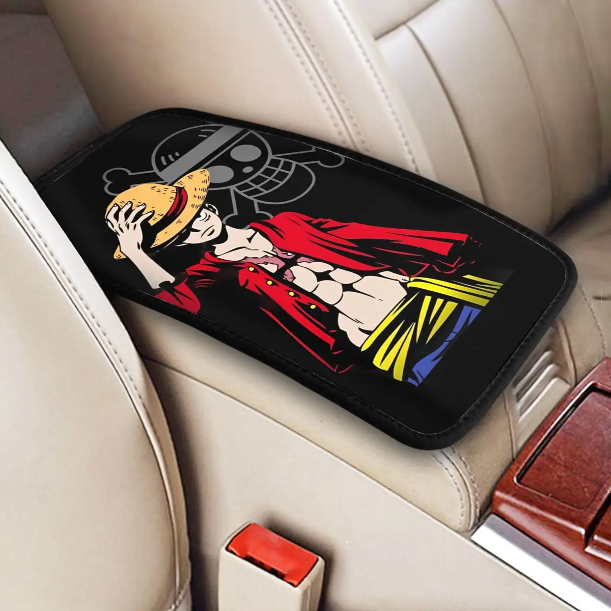 Center Console Cover Pad One Piece Monkey D Luffy Skull Car Armrest Cover Mat Anime Car Interior Cushion