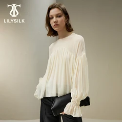 LILYSILK Silk Blouse for Women 2023 Fall New Pleated A Line Flounce Sleeves Plus Size Elegant Luxury Clothing Free Shipping