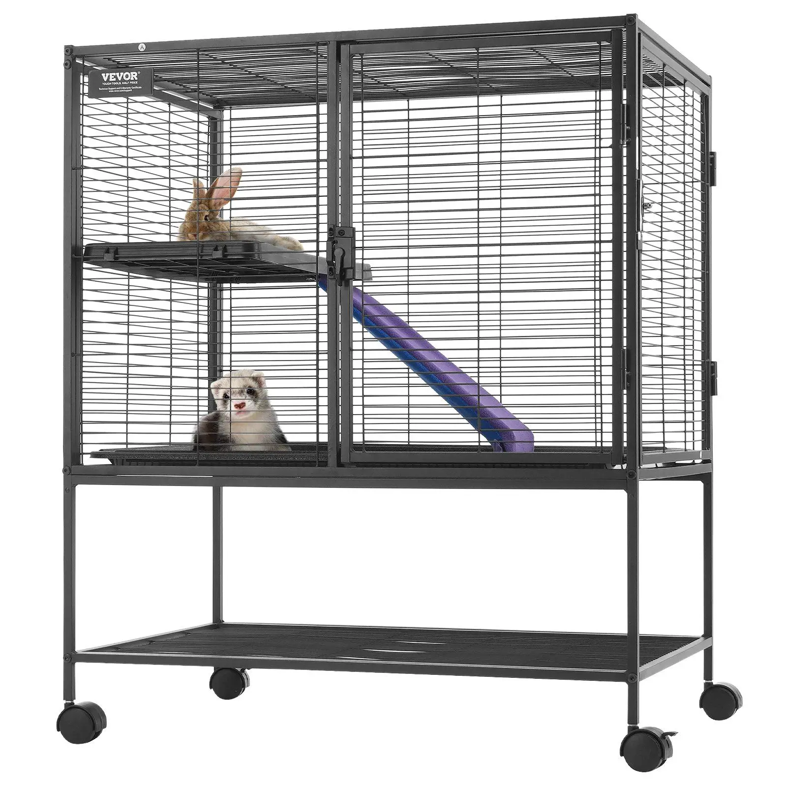 

36" Metal Small Animal Cage 2-Tier Rolling Ferret Cage with Tray A Ramp