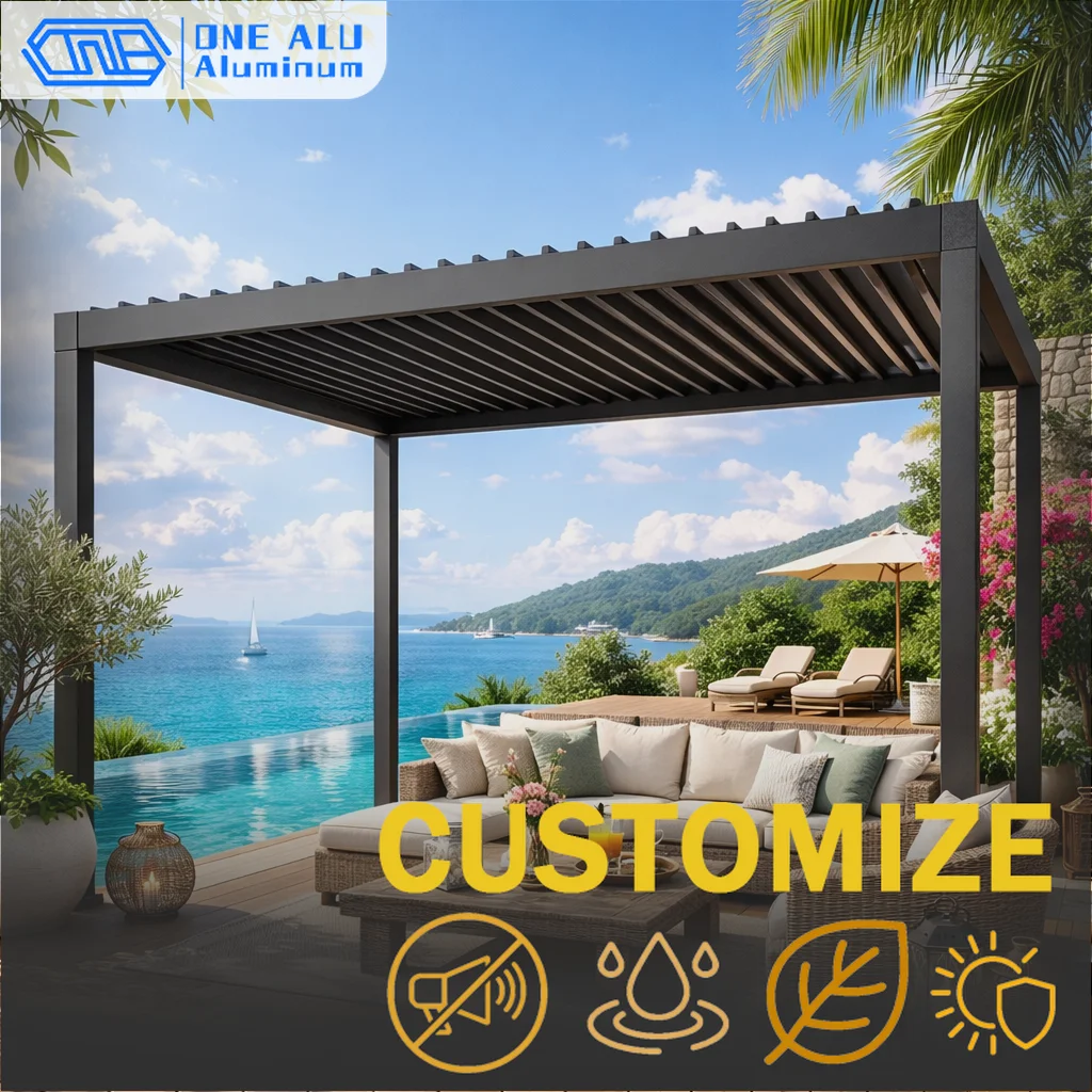 Luxury Aluminum Louvered Pergola Outdoor Patio Terrace Gazebo Waterproof Electric Sunshade Bioclimatic Canopy Customizable
