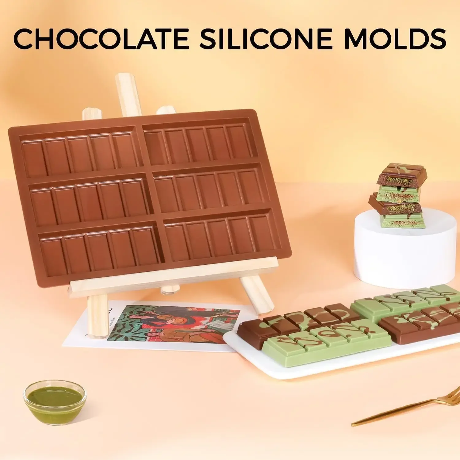 Moldes de Chocolate de silicona de calidad alimentaria, molde para barra de Chocolate profunda antiadherente para aperitivos de caramelo de pistacho, bandeja para hornear leche