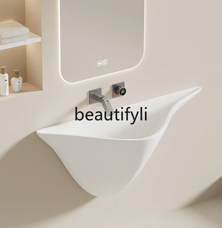 

Open smile washbasin semi-embedded washbasin extremely narrow acrylic micro-cement washbasin