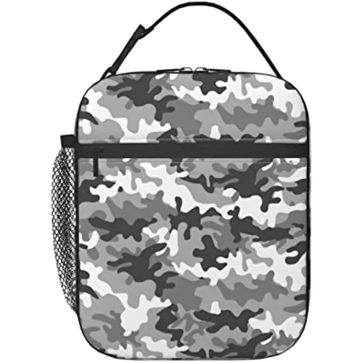 Black White Gray Camo Urban Camouflage Lunch Box Removable Buckle Handle Strap Bag Portable Fresh-Keeping Bag For Women, Men