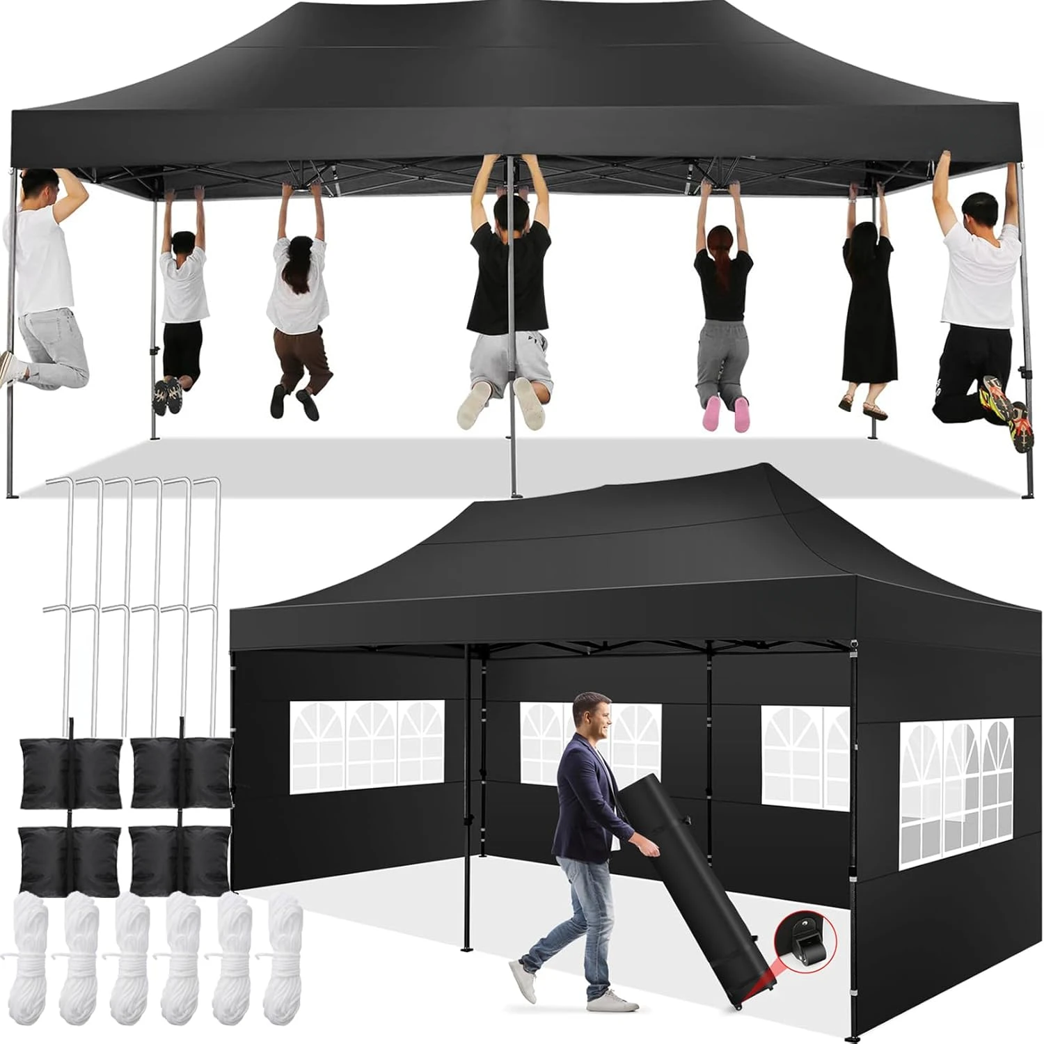 10x20 Pop up Canopy Tent 10x20 Canopy with 6 Sidewalls Waterproof Heavy Duty Commercial Canopy Tent for Parties Outdoor Tent