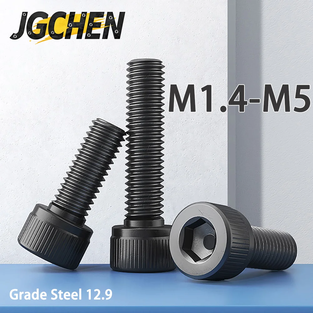 

5-50 Pcs Thread Hex Bolts Hexagon Hex Socket Cap Head Screw M1.4 M1.6 M2 M2.5 M3 M4 M5 Black Grade 12.9 DIN912 Bolt Long 2-100mm