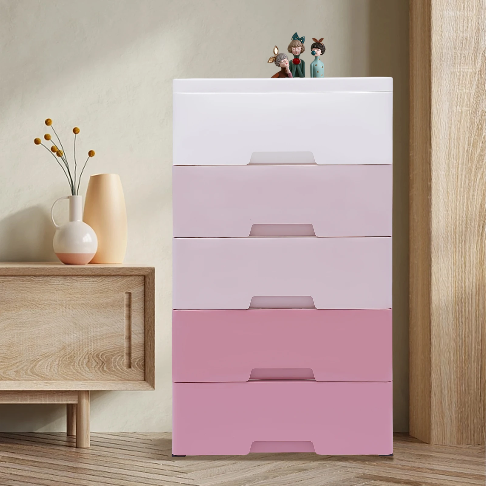 

5-Tier Pink Storage Cabinet with 22LB Drawer Capacity, Modern Space-Saving Organizer for Home & Office