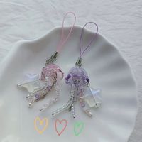 New Purple Pink Jellyfish Key Chain with Star Cottage Core Y2K Beaded Phone Charm Key Chain Handmade Key Ring