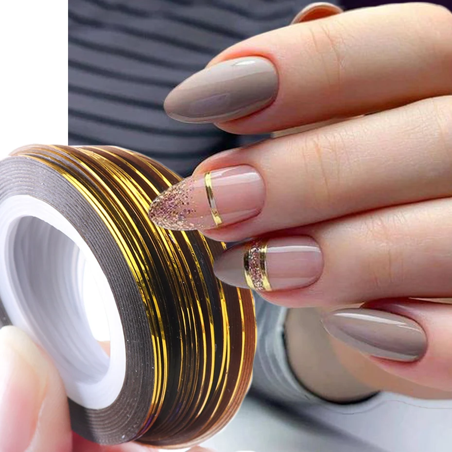 0.5mm Gold Silver Nail Stickers Striping Tape Line Shining Laser Wire Polish Foils 3D Manicure Charm Nail Art Accessories SA1009