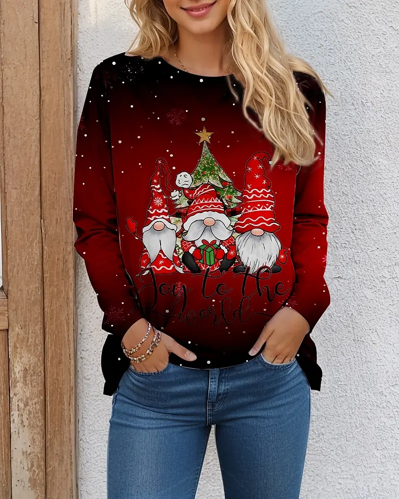 Women\'s crew neck sweatshirt ugly printed long sleeve Christmas weekend holiday funny crew neck regular autumn style S-3XL