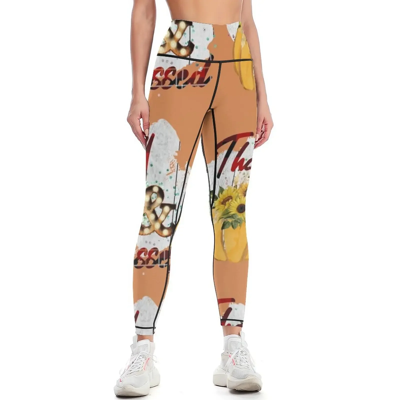 

Thankful and Blessed, Fall, Pumpkin and Sunflower Leggings sportswear for gym sports woman gym Women sports Womens Leggings