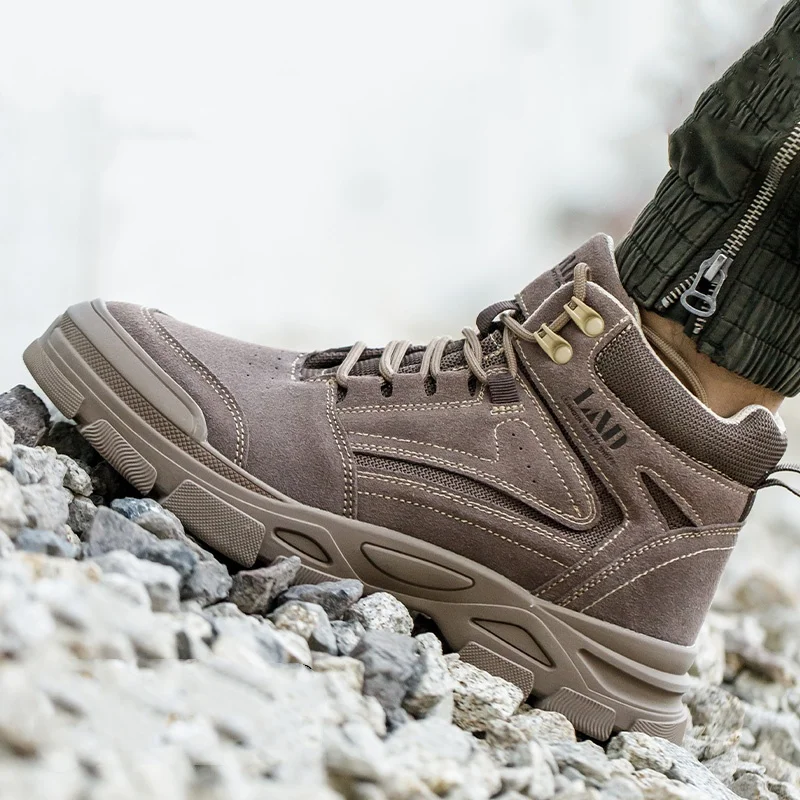 

Мужская модная рабочая защитная обувь со стальным носком, сварочная обувь из коровьей замши, рабочая осенне-зимняя защитная обувь до щиколотки