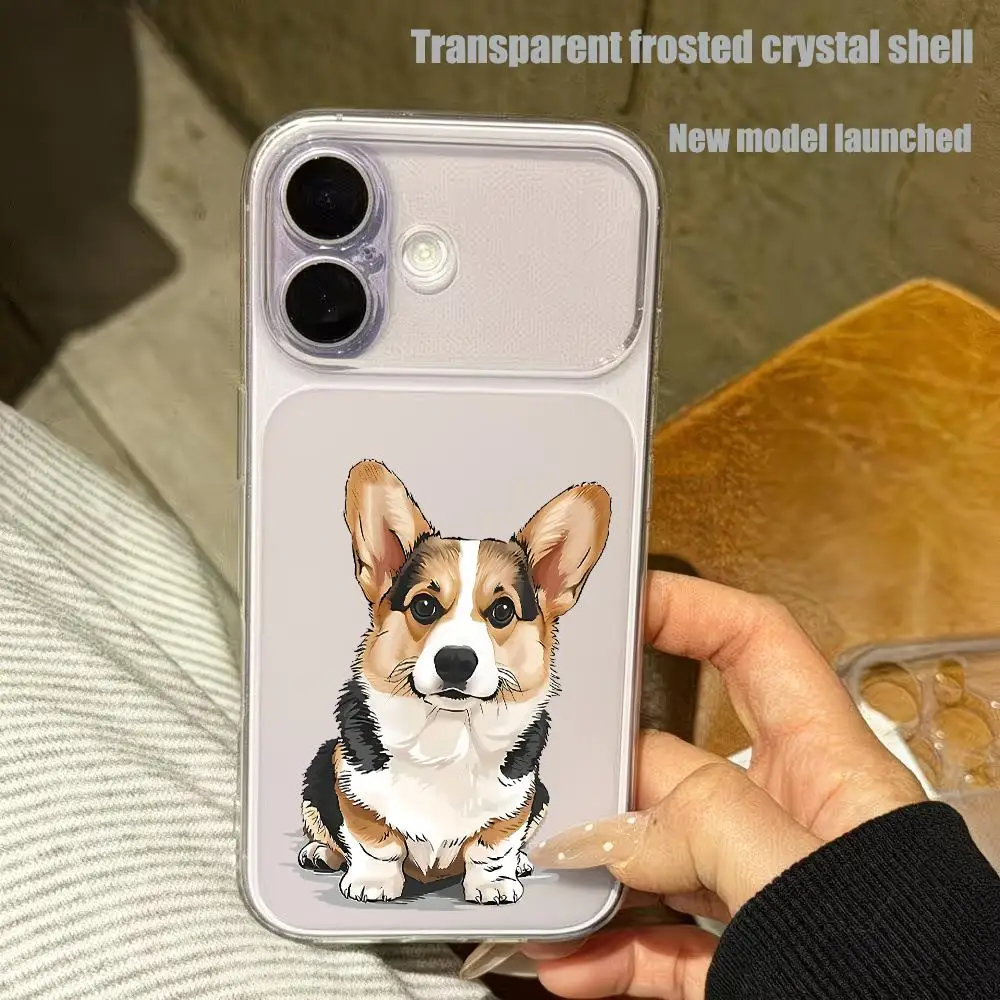 Funda de teléfono transparente de cristal esmerilado con diseño de perro Corgi para iPhone 18/17/16/15/14/13/12pm Pro Plus, textura suave, resistente a caídas.