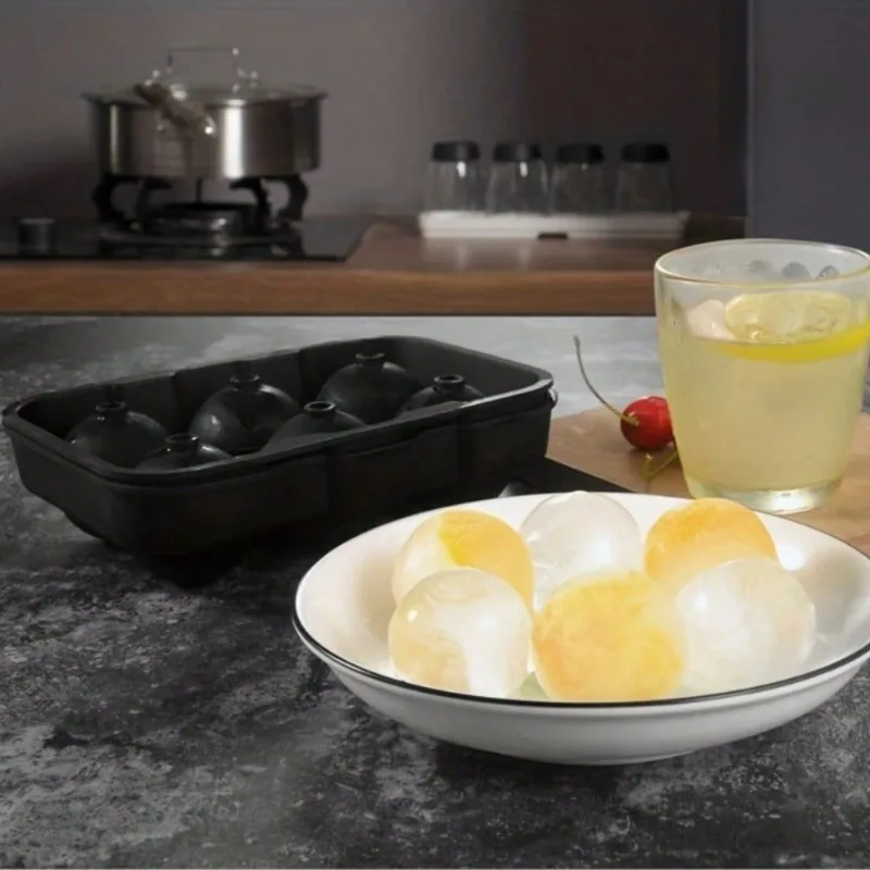 صينية مكعبات ثلج من السيليكون الفاخر مع غطاء كبير مربع وقالب ثلج كروي لصياغة الكوكتيلات والمشروبات والحفاظ على الطعام #5