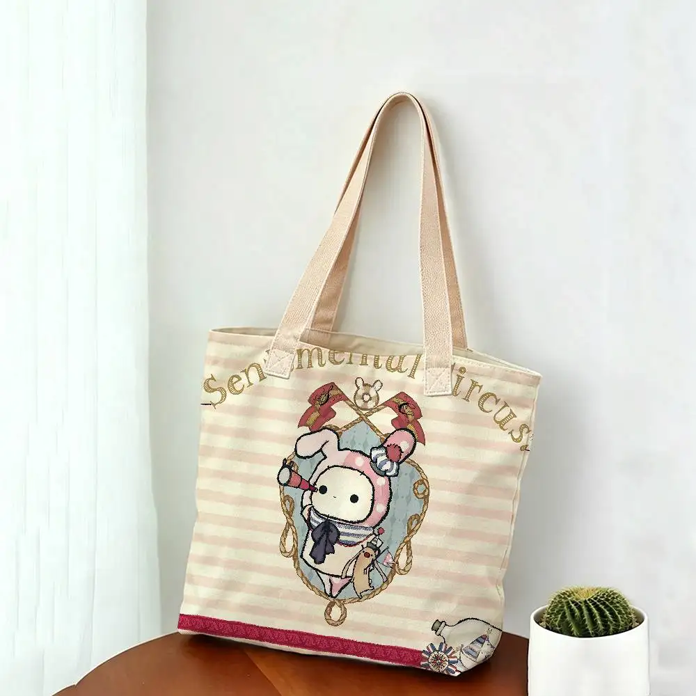 Sentimental Circus Cartoon Fashion Wiederverwendbare Schulterhandtasche aus Leinenmischgewebe, Baumwolle-Polyester-Stoff, doppelseitige Tragetasche – Detail 6
