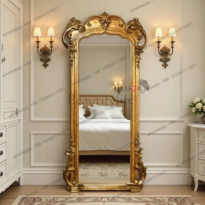 LS retro living room entry floor-to-ceiling full-body mirror French carved bedroom cloakroom special-shaped fitting mirror