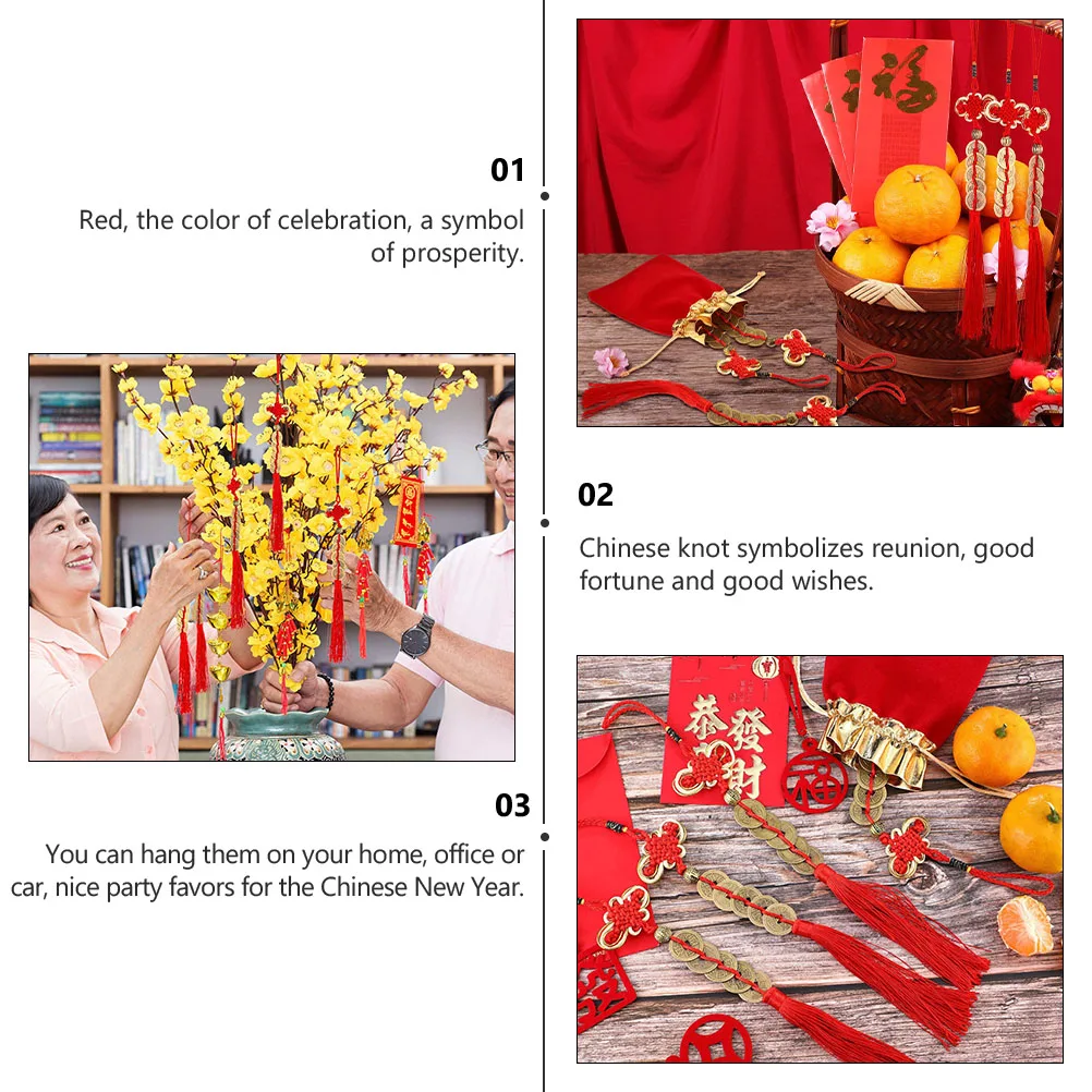 

6pcs Money Decor Tassels Copper Coins Hangers for Car Home New Year Feng Shui Pendants Spring Festival Hanging