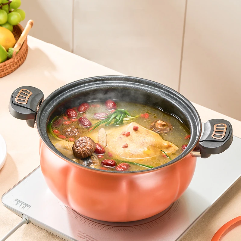 Multi-Function Dual-Handle Pumpkin Stew Pot Nonstick Slight Pressure Cooker for Gas Induction Braise Steam Boil Soup Cooking Pot