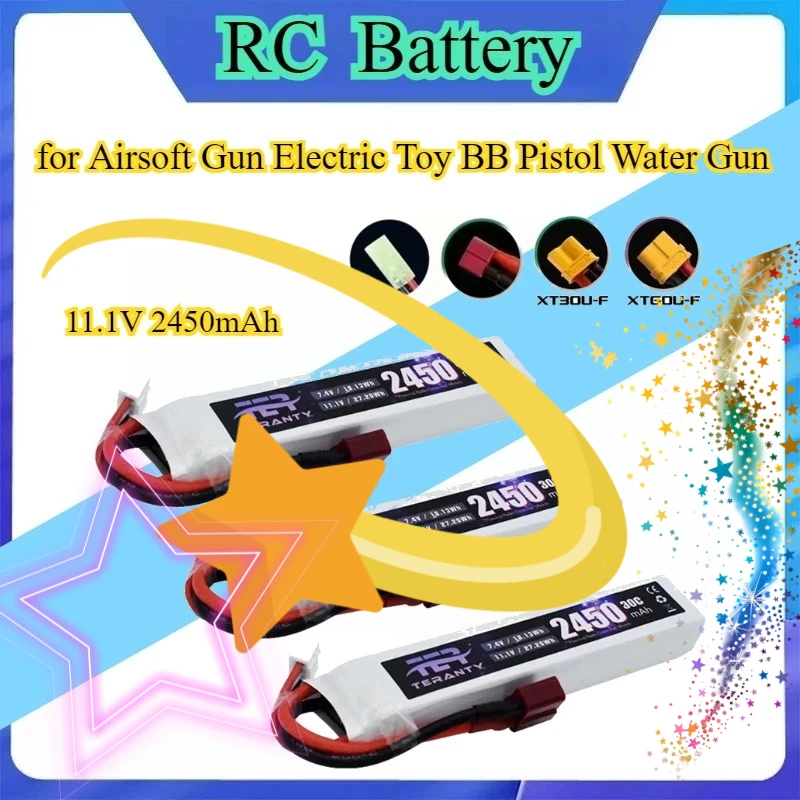

3S 30C 11.1V 2450mAh Rechargeable LiPo Battery Deans T Connector for Airsoft BB Pistol Electric Water Gun