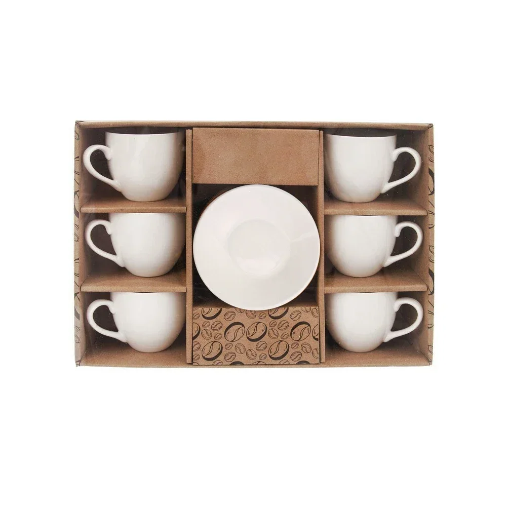 

%a custom logo plain white ceramic porcelain cappuccino espresso coffee tea cup set packing gift packaging box