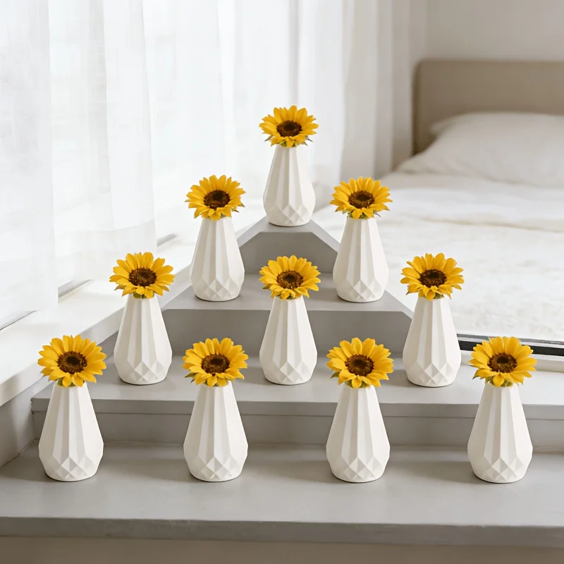 10 Asymmetrical White Vases Set - Multifunctional Decoration for Dining Table, Wedding, Living Room, Bedroom, Compatible with Dried Flowers Artificial Plants Potted Plants, Farmhouse Cute Style Spring/Summer Interior Decoration