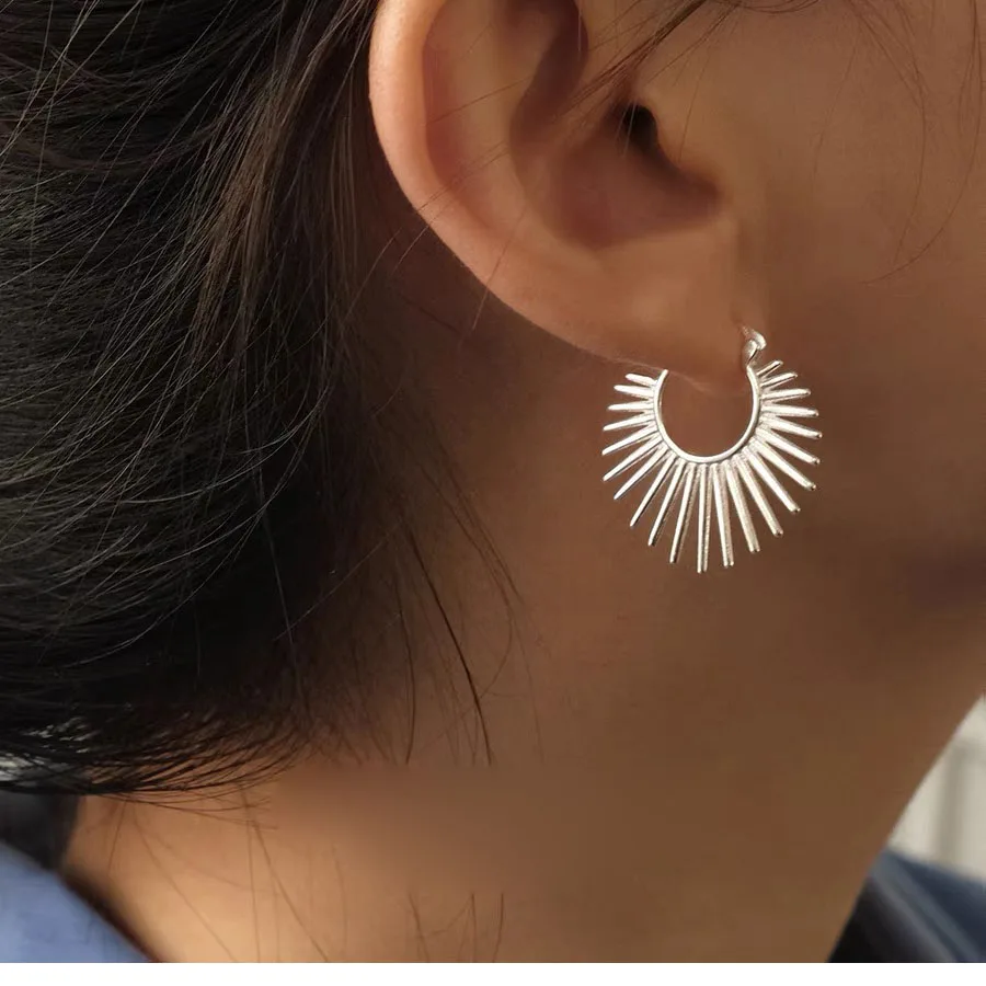 Trendy Sun Shape 925 Sterling Silver Earrings for Women