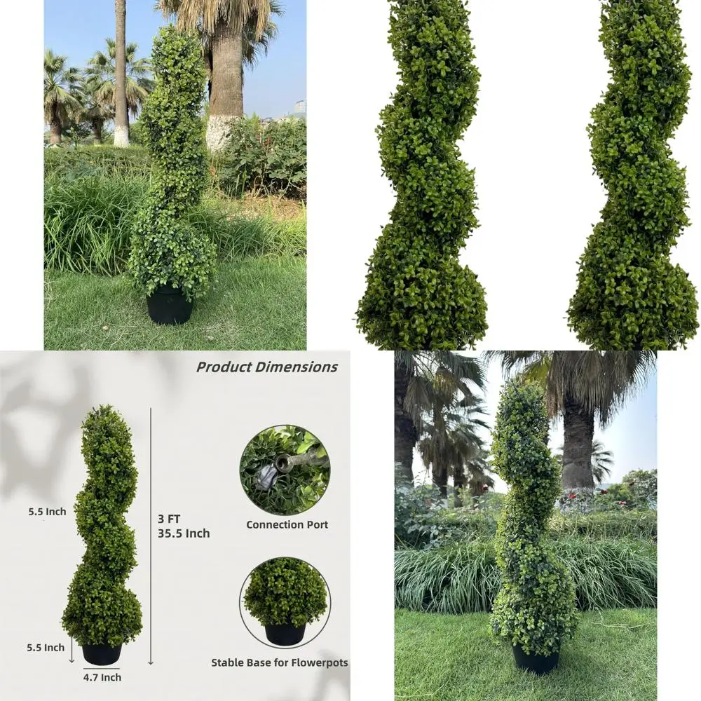 

3FT Spiral Boxwood Topiary Trees, Pair of Outdoor UV-Resistant Artificial Plants for Garden, Yard, Porch, and Patio