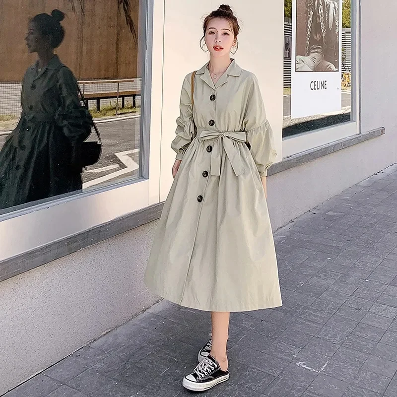 

Windbreaker Coat Female Mid-Length Early Spring Autumn 2022 New Women Coat Korean Version Loose Lantern Sleeve Coat Suit Collar