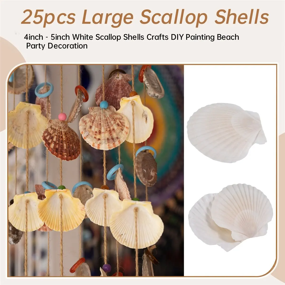 (A26M) 25pcs Large Scallop Shells for Crafts 4inch - 5inch White Scallop Shells Crafts DIY Painting Beach Party Decoration