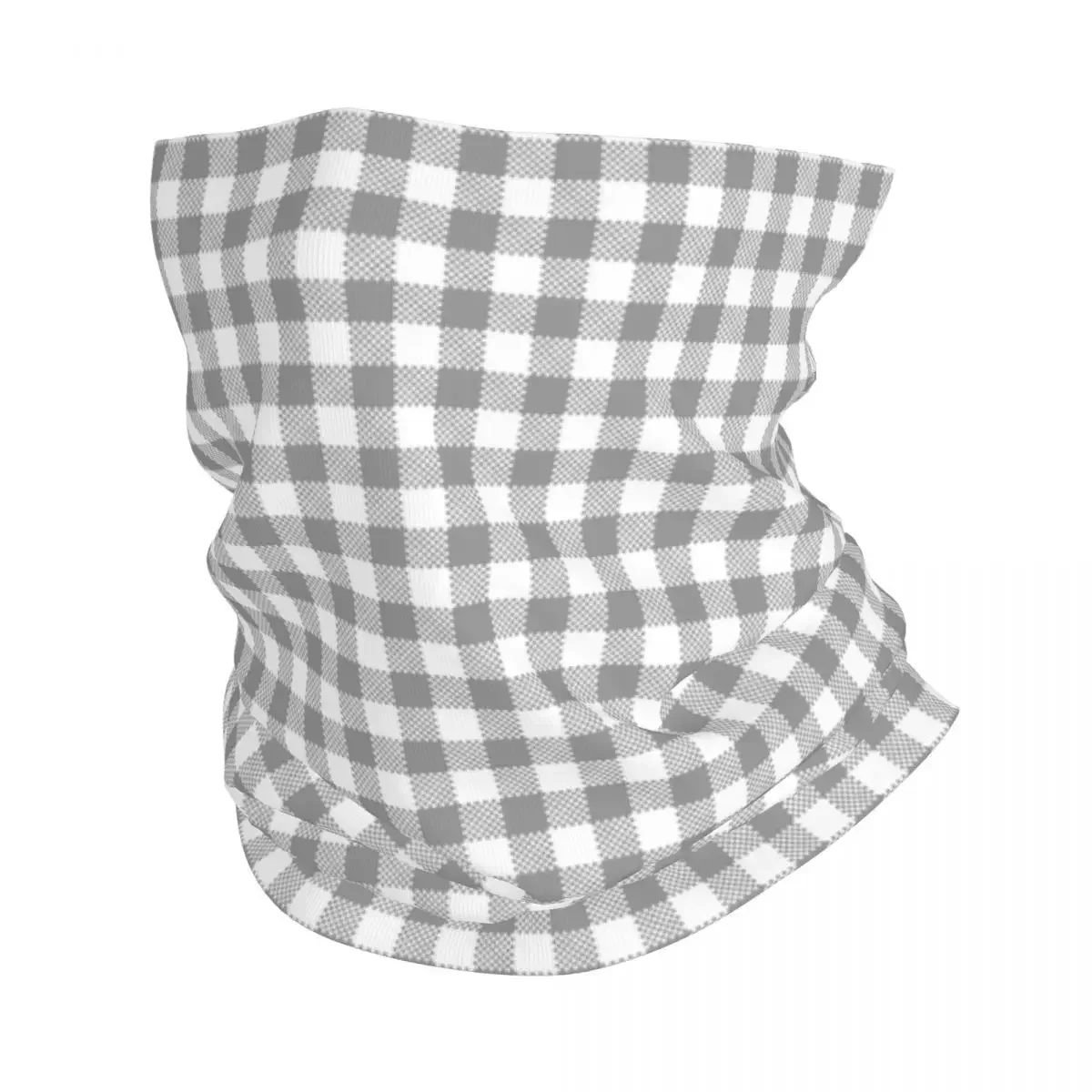 Gray And White Gingham Bandana Winter Neck Warmer Windproof Wrap Face Scarf for Ski Geometric Checkered Plaid Gaiter Headband