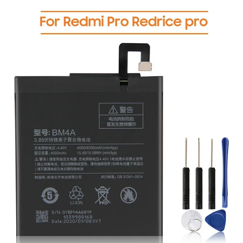 Production in 2024 Replacement Battery BM4A For Xiaomi Mi Redmi Pro Redrice pro BM4A Rechargeable Phone Batteries 4050mAh