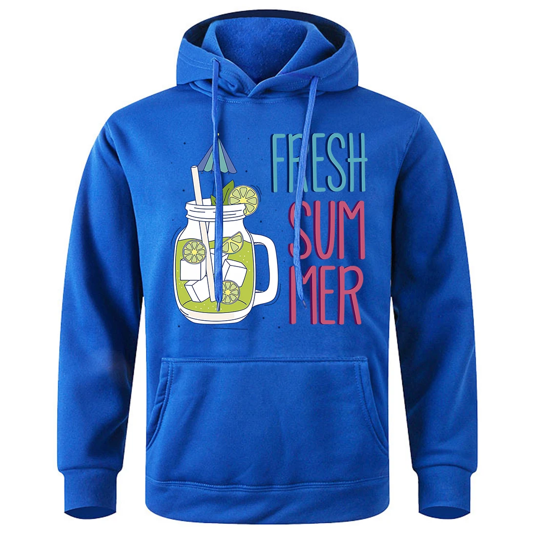 Fresh Summer Iced Fruit Beverage Printing Mens Hooded Loose Oversized Hoodies Sports Street New Hoody Basic All Match Sweatshirt