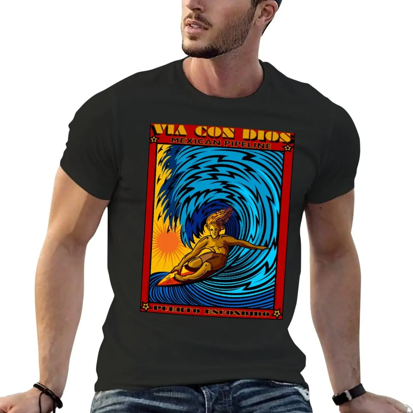 SURFING MEXICAN PIPELINE PUERTO ESCONDIDO MEXICO T-Shirt anime tshirt oversized men clothing