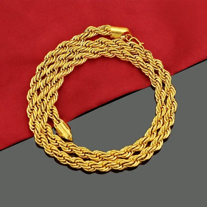 

Men and Women Same Style AU750 Gold Necklace Hemp Rope to Attract Wealth 18K Boss Chain Neck Jewelry 60cm 5mm