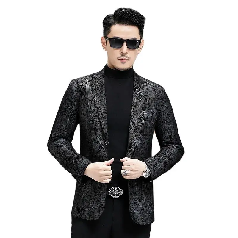 Batmo 2024 new arrival spring high quality sheepskin jackets men,men's real leather plaid blazer men plus-size M-4XL  GBN7103-1