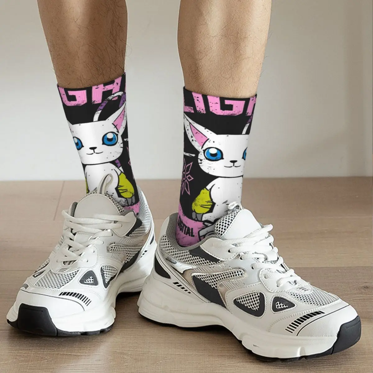 Funny Crazy Sock for Men Light Academy Hip Hop Vintage Digimon Adventure Digital Monster Anime Pattern Printed Sock