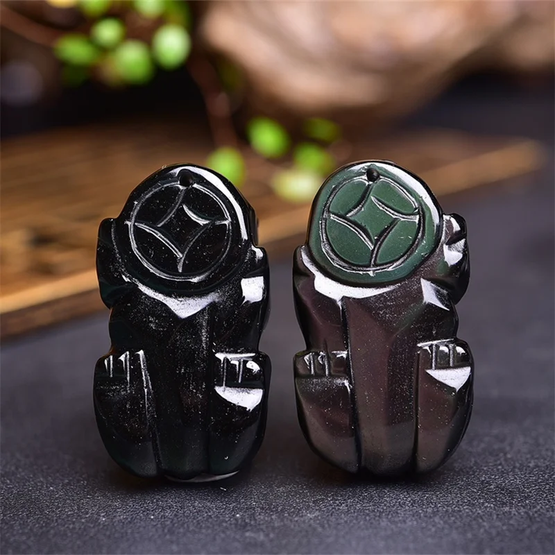 2PCS Natural Colored Obsidian Pixiu Carving Jewelry For Pendant Earring Bracelet Reiki Healing Stone DIY Accessories